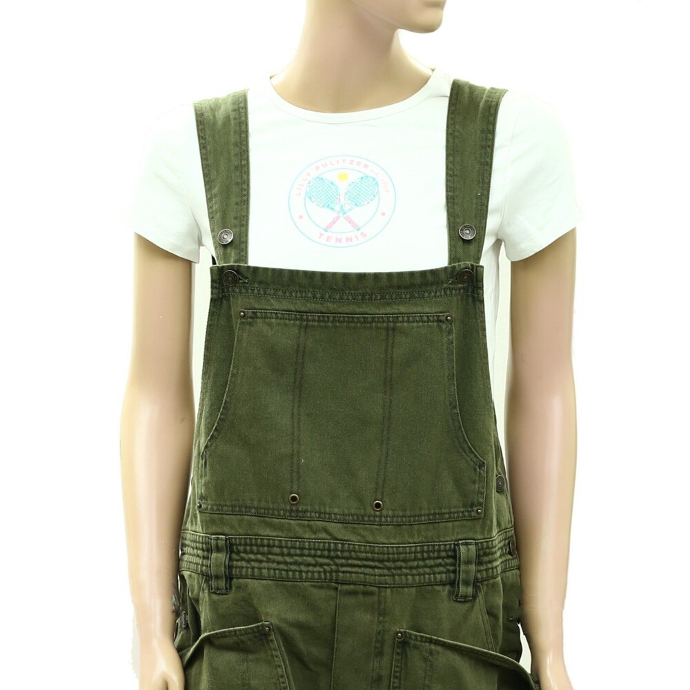 Free People We The Free Just In Time Overalls Jumpsuit Olive Cotton L 289461 - Picture 3 of 7